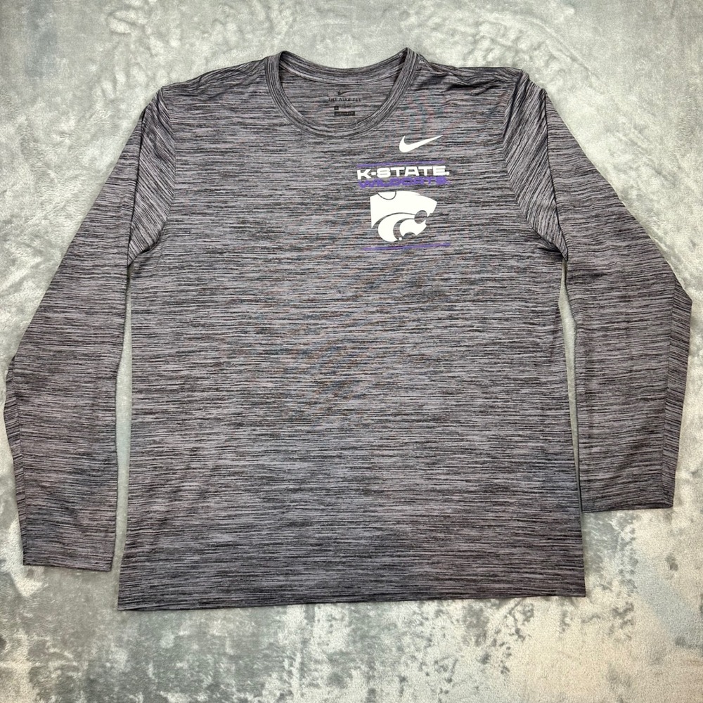 Nike Kansas State Wildcats Dri-FIT Long Sleeve Gray Space Dye Tee DB8053-010 XL